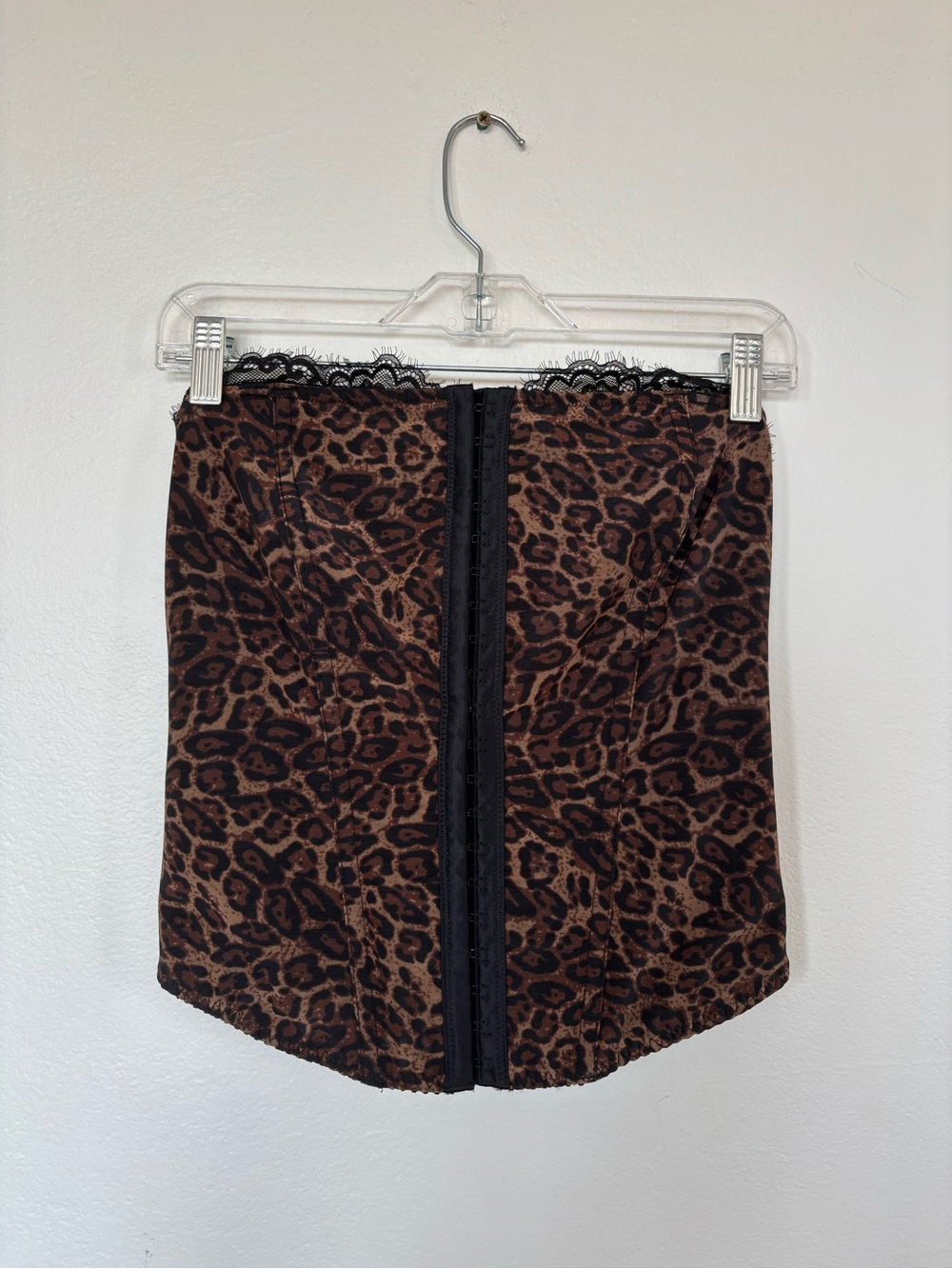 Popilush Leopard Print Eyelash Lace Trim Corset Top Bustier Shape wear